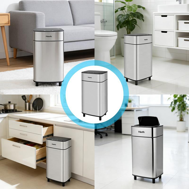 Pukomc Smart Sensing Touchless Trash Can 2.7Gal Motion Activated Auto Open Close Odor Sealed Bin with Digital Display Soft Close Lid Stainless Steel