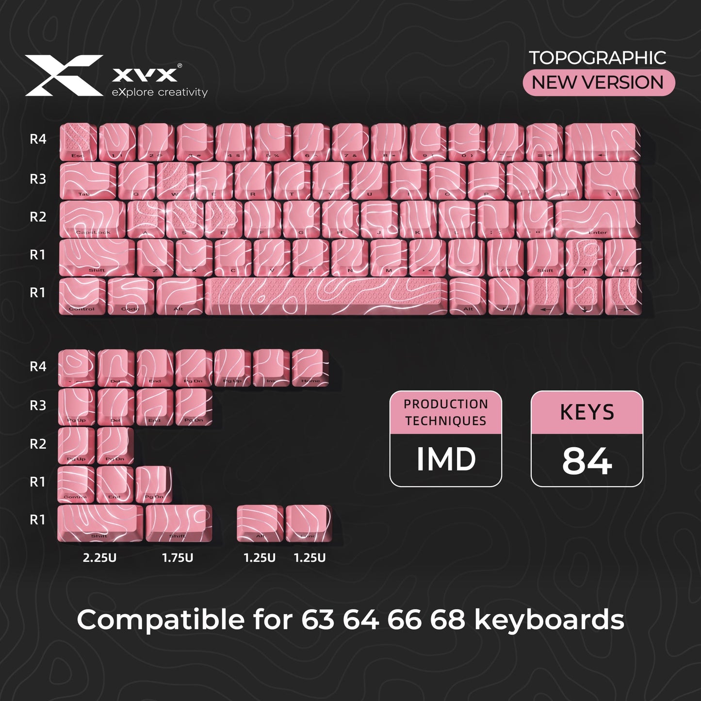 XVX Topographic New Version Pattern Shine-Through OEM Profile IMD-Tech Keycap Set
