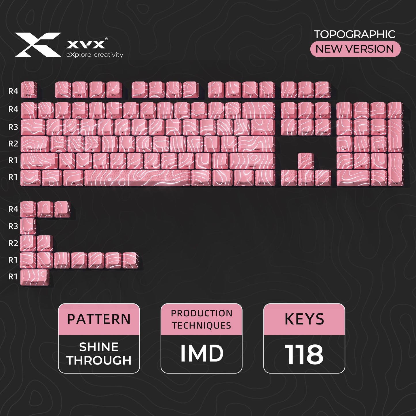 XVX Topographic New Version Pattern Shine-Through OEM Profile IMD-Tech Keycap Set