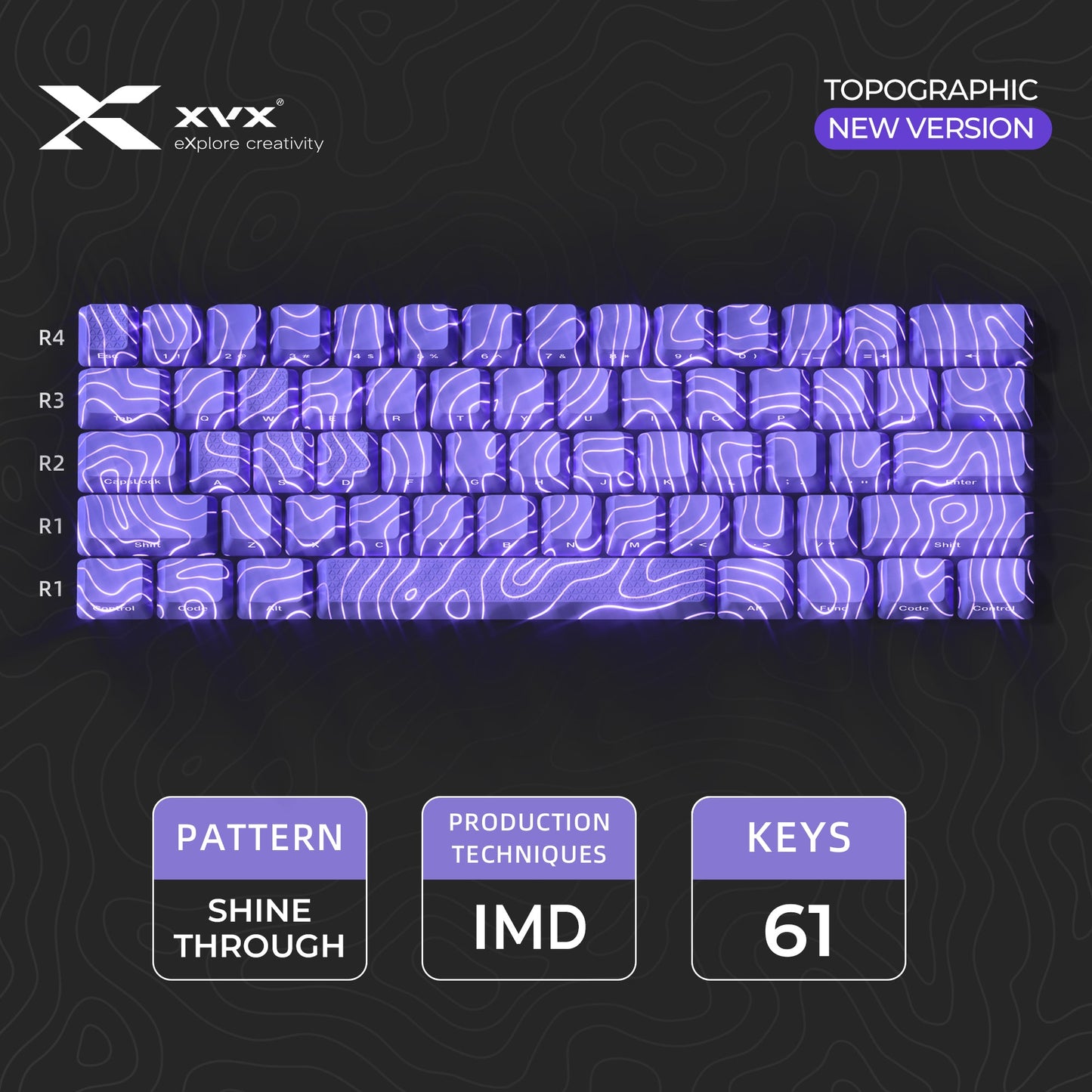 XVX Topographic New Version Pattern Shine-Through OEM Profile IMD-Tech Keycap Set