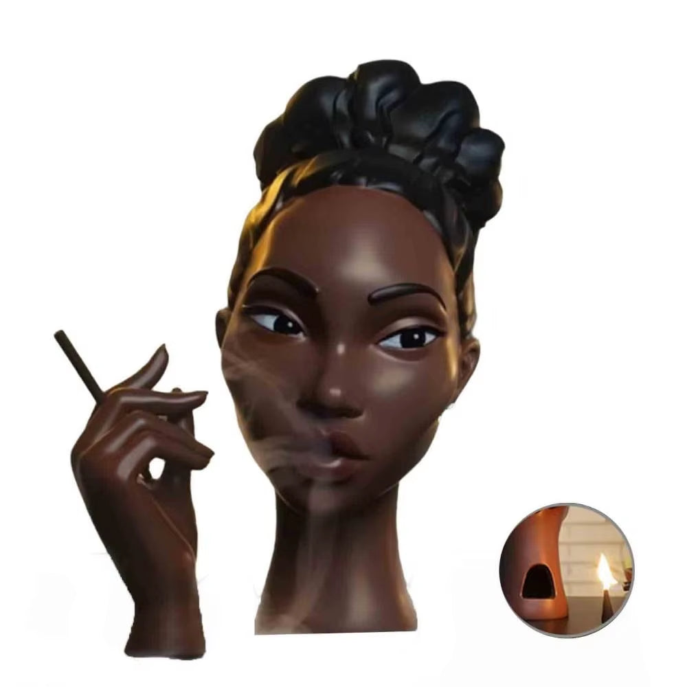 Black Headscents-Head Incense Burner Holder Handmade Body Art Incense Burner Ornaments Airflow Incense Burner for Meditation