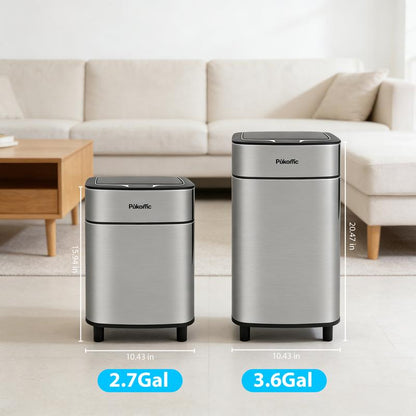Pukomc Smart Sensing Touchless Trash Can 2.7Gal Motion Activated Auto Open Close Odor Sealed Bin with Digital Display Soft Close Lid Stainless Steel