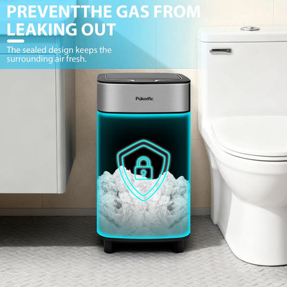 Pukomc Smart Sensing Touchless Trash Can 2.7Gal Motion Activated Auto Open Close Odor Sealed Bin with Digital Display Soft Close Lid Stainless Steel
