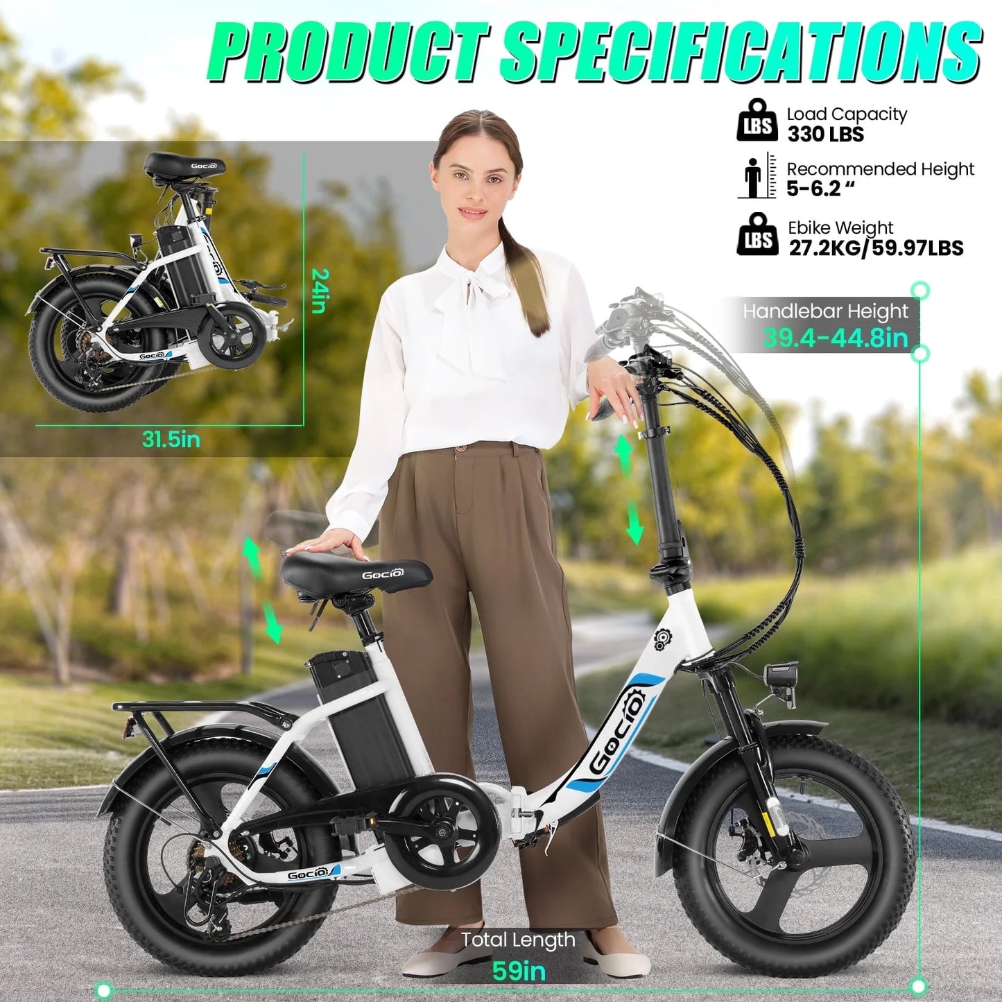 Electric Bike 3.0 Fat Tire Foldable Ebike, 48V 374.4Wh Battery, Peak 750W Electric Commuter City Bicycle Low-Step E Bike with LCD, 16" One-Piece Tire Folding Electric Bike for Women Men UL2849