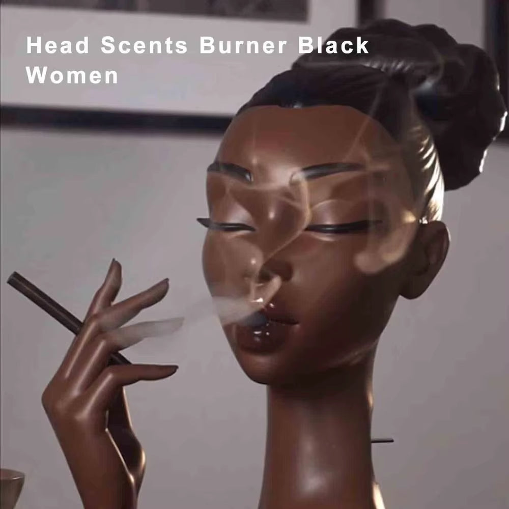 Black Headscents-Head Incense Burner Holder Handmade Body Art Incense Burner Ornaments Airflow Incense Burner for Meditation