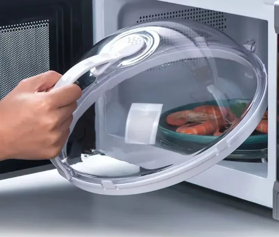 Microwave Food Splash Guard High Temperature Resistant Food Heating Cover with Steam Vent and Handle Transparent Plate Cover
