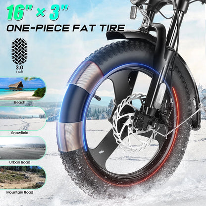 Electric Bike 3.0 Fat Tire Foldable Ebike, 48V 374.4Wh Battery, Peak 750W Electric Commuter City Bicycle Low-Step E Bike with LCD, 16" One-Piece Tire Folding Electric Bike for Women Men UL2849
