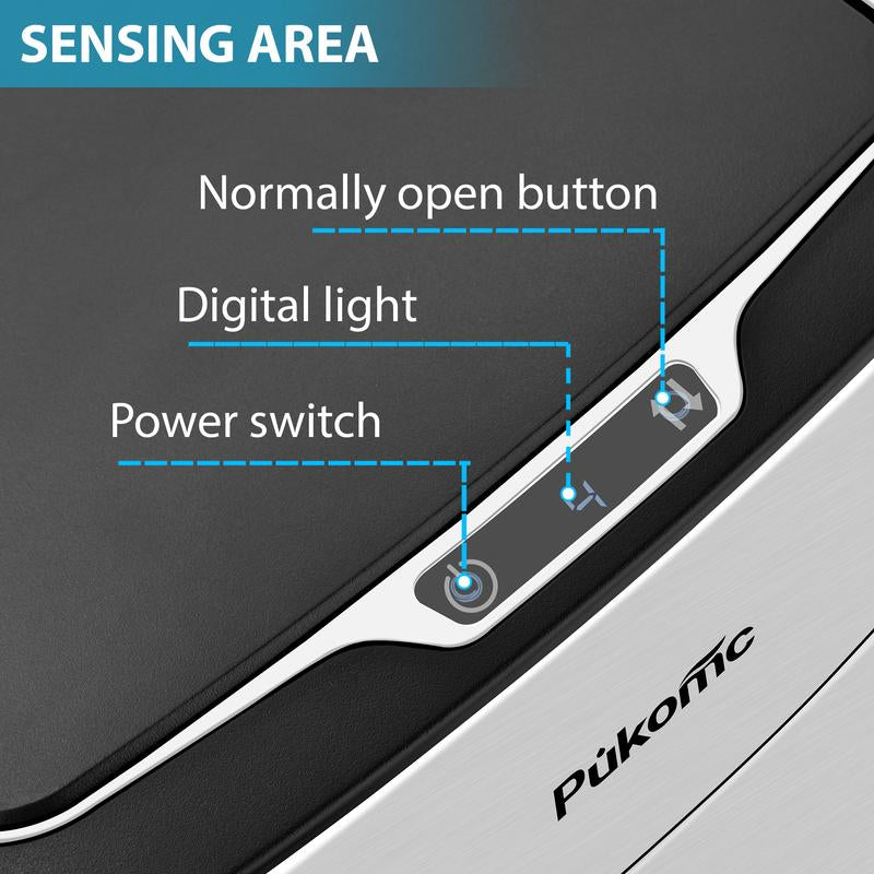 Pukomc Smart Sensing Touchless Trash Can 2.7Gal Motion Activated Auto Open Close Odor Sealed Bin with Digital Display Soft Close Lid Stainless Steel