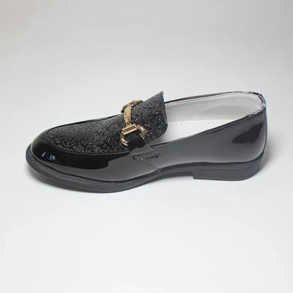 Boys Formal Shoes Black Patent Leather Slip On Round Toes