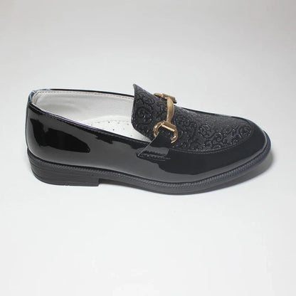 Boys Formal Shoes Black Patent Leather Slip On Round Toes