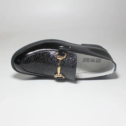 Boys Formal Shoes Black Patent Leather Slip On Round Toes