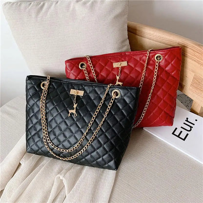 Classic Diamond Lattice Handbag | Fashion Women's Large Capacity Top-handle Bags & Pure Color Thin Chain Shoulder Crossbody Bag