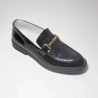 Boys Formal Shoes Black Patent Leather Slip On Round Toes
