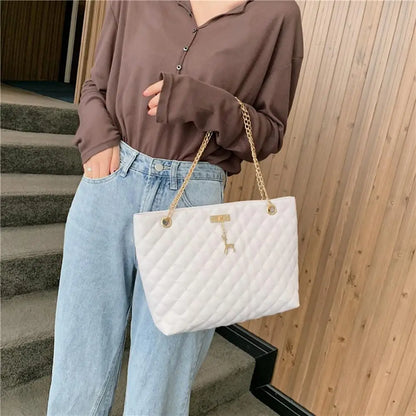 Classic Diamond Lattice Handbag | Fashion Women's Large Capacity Top-handle Bags & Pure Color Thin Chain Shoulder Crossbody Bag