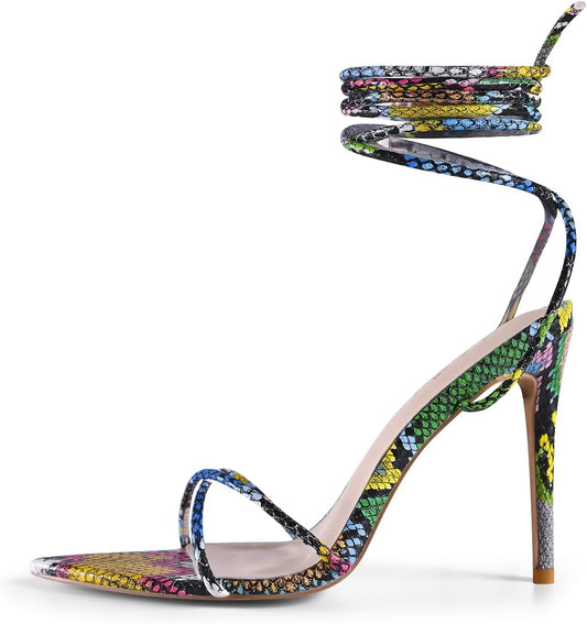 Heeled Sandals, Women'S Sexy Strappy 4.3 Inch Stilettos High Heels Lace up Heeled Sandals Pointed Open Toe Party Dress Shoes