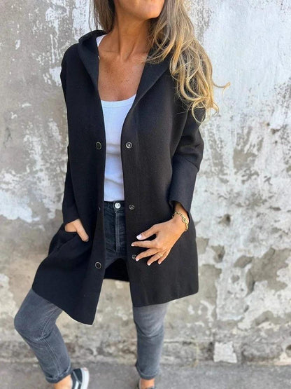 MANDOTOS Hooded Cardigan Single-Breasted Loose Red Jacket