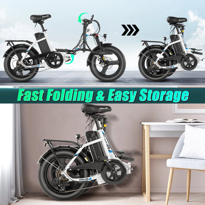 Electric Bike 3.0 Fat Tire Foldable Ebike, 48V 374.4Wh Battery, Peak 750W Electric Commuter City Bicycle Low-Step E Bike with LCD, 16" One-Piece Tire Folding Electric Bike for Women Men UL2849